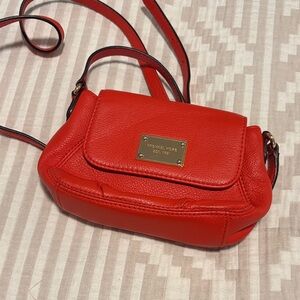Michael Kors Vibrant Red Orange Leather Crossbody Bag